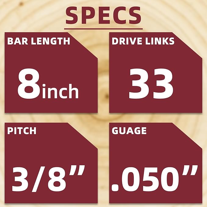 5 Pack 8 Inch Chainsaw Chain 33 Drive Links 3/8" LP Pitch .050" Gauge Fit Portland Harbor Freight 62896, 68862, 63190, 56808, Greenworks, Kobalt, Remington, Sun Joe 8" Chains- S33