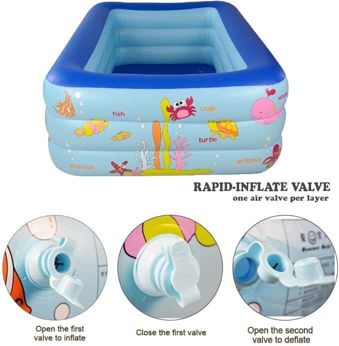 Inflatable Swimming Pool for Kids and Adults, 83" x 57" x 25" Kiddie Pool with Inflatable Soft Floor, Ocean World Family Blow Up Pool for Birth, Backyard, Garden, Party