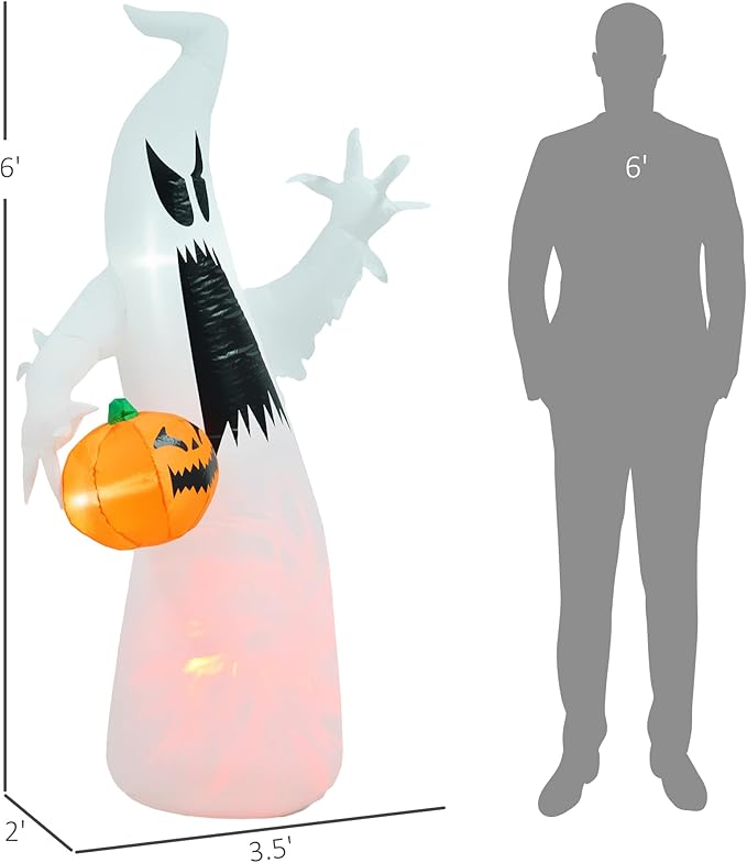 5.9ft Inflatable Halloween Decoration Ghost with Pumpkin, Waterproof Outdoor Decorations, Blow Up LED Yard Decor for Garden, Lawn, Party, Holiday