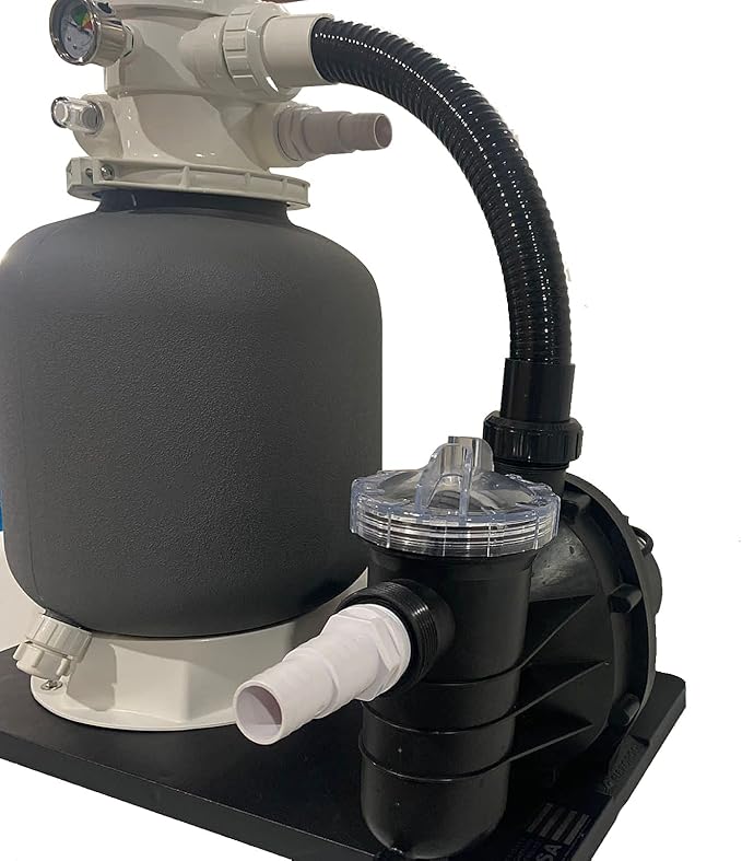FibroPool Sand Filter Pump System For Above Ground Swimming Pools - Designed and Assembled in USA - Hose Adapters Included - High Efficiency - FSP Series (FSP14 0.2HP) Black