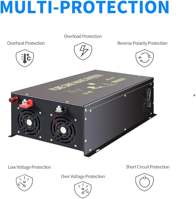 WZRELB 5000W 48V 110V Pure Sine Wave Power Inverter with 4 AC Outlets,Bipolar High-Frequency Inverter