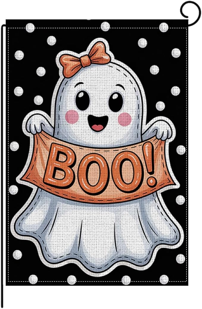 HTBIG Halloween Cute Ghost Garden Flag Decor, Funny Halloween Ghost Flag BOO, Yard Flags for Outside 12x18 inch, For Holiday Yard Outdoor Decorate