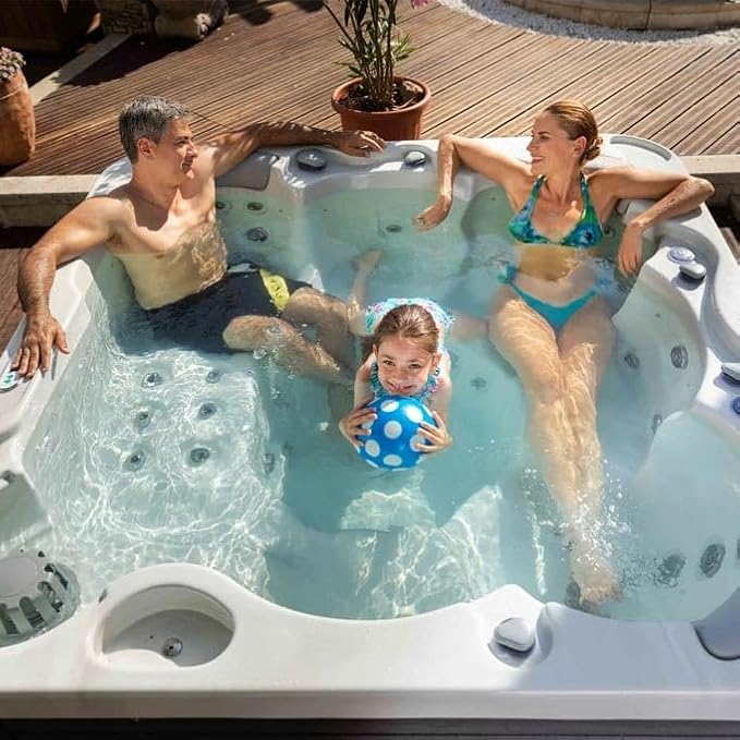 Bueno Spa Jersey 6 - Person 46 - Jet Acrylic Hot Tub with New Arctic Max Insulation, Ozonator, and Cover in Ice White