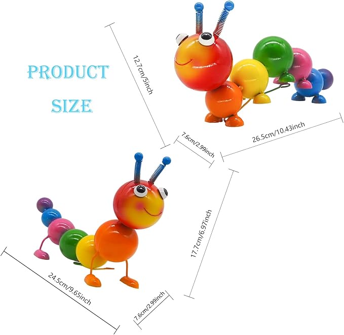 Metal Caterpillar Statue Yard Art Garden Decor for Outside Patio Lawn Ornaments Fence Decorations Gift for Family,Friends,Garden Lovers - Set of 2(Colorful)