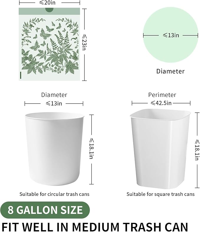 VOK 8 Gallon Trash Bags with Butterfly Printed & Sweet Wormwood Scent, Drawstring Medium Garbage Bags, Tear-Resistant & Fragrant Trash Can Liners, Trash Bags 8 Gallon for Home/Office, 75 Counts