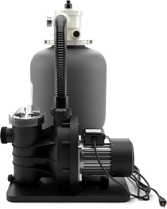 FibroPool Sand Filter Pump System For Above Ground Swimming Pools - Designed and Assembled in USA - Hose Adapters Included - High Efficiency - FSP Series (FSP16) Black