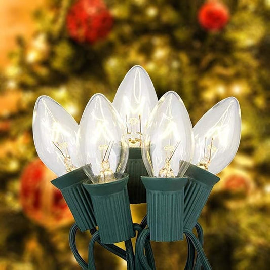 C7 Christmas Lights Outdoor, 25Ft Outdoor Christmas String Lights with 25 Warm White Incandescent Bulbs, Hanging Vintage Christmas Decorations Light for Roofline House Garden Patio Backyard