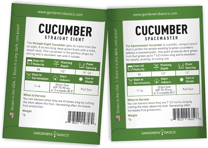 Gardeners Basics, Cucumber Seeds for Planting Outdoors 5 Variety Pack Armenian, Boston Pickling, Lemon, Spacemaster, Straight Eight Veggie Seeds