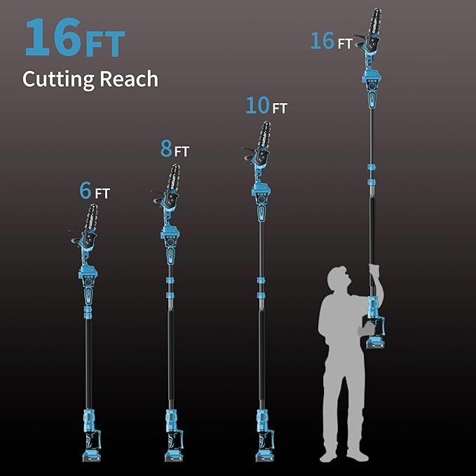 2-in-1 Cordless Pole Saw, 8 Inch Brushless Pole Chainsaws for Makita 18V Battery, 8 lb Lightweight, Auto Oiling, 14.8 FT MAX Extension Pole Saws for Tree Trimming(NO Battery)