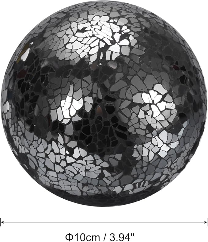 uxcell 4" Decorative Balls, 3 Pcs Mosaic Glass Balls, Decorative Table Sphere Orbs, Centerpiece Balls for Decorating Bowls Vase Tables Wedding Party, Black