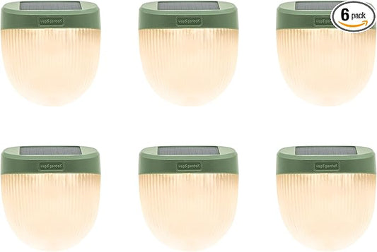 Vego garden Rippled Solar Garden Lights with Auto Sensors Magnetize Securely to Raised Beds, IPX4 Waterproof Outdoor LED Light for Patio & Yard Olive Green, 6 Pack