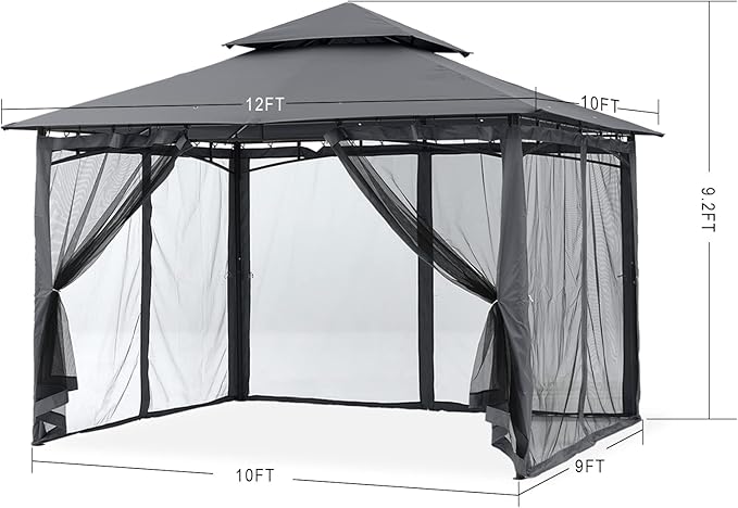 MASTERCANOPY Outdoor Garden Gazebo for Patios with Stable Steel Frame and Netting Walls (10x12,Dark Gray)