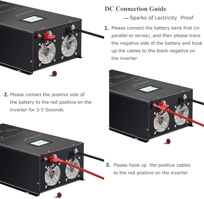 WZRELB 3000W 48V Pure Sine Wave Inverter 48VDC Input to 120VAC 240V AC Split Phase Output, 4 ac Outlets,AC Hardwire Terminal,LCD Display for Home,RV,Truck