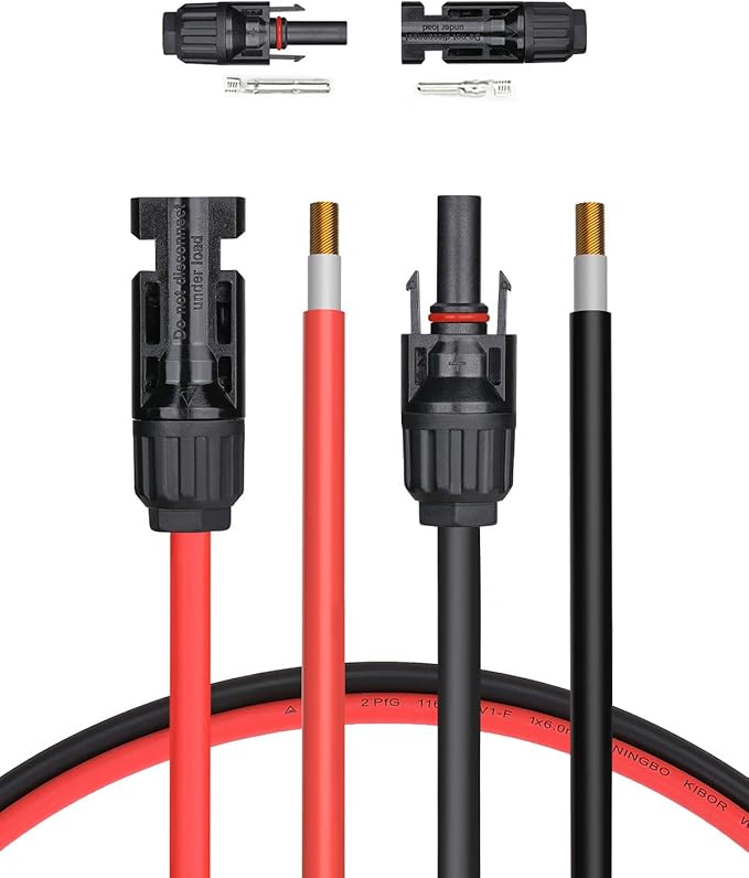 BougeRV 10 Feet 12AWG Solar Extension Cable with Female and Male Connector with Extra Pair of Connectors Solar Panel Adaptor Kit Tool (10FT Red + 10FT Black)