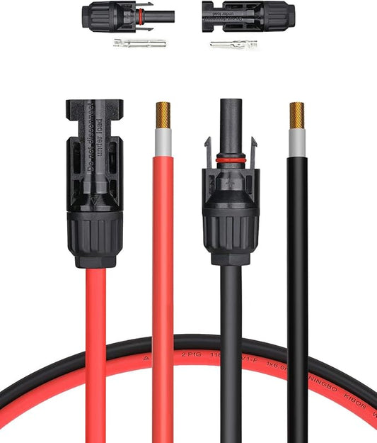 BougeRV 100Feet 10AWG Solar Extension Cable with Female and Male Connector with Extra Pair of Connectors Solar Panel Adaptor Kit Tool (100FT Red + 100FT Black)