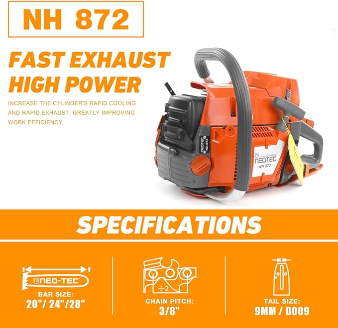 NEO-TEC NH872 24 Inch Gas Chainsaw,71 cc Gasoline Chain Saw Power Head,All Parts Compatible with Husqvarna 372XP