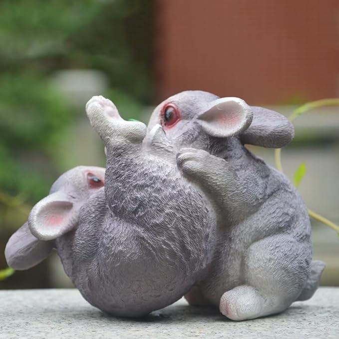 Garden Statues Bunny Decor Resin Flower Rabbit Figurine Cute Fairy Garden Decor Outdoor Statues for Patio Yard Porch Balcony Gifts for Women Mom Grandma Grey