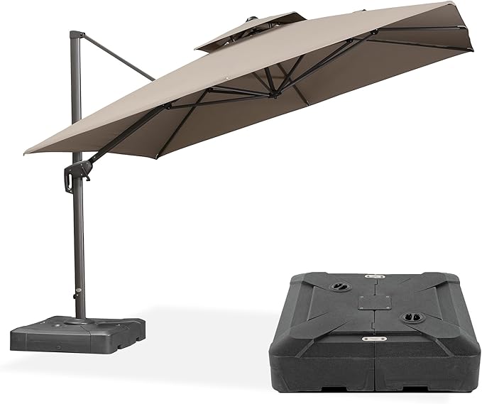 PURPLE LEAF 11 FT Cantilever Patio Umbrella Outdoor Umbrella with 280lbs Base Large Rectangular Windproof Offset Umbrella for Pool Deck Garden, Ash Mocha