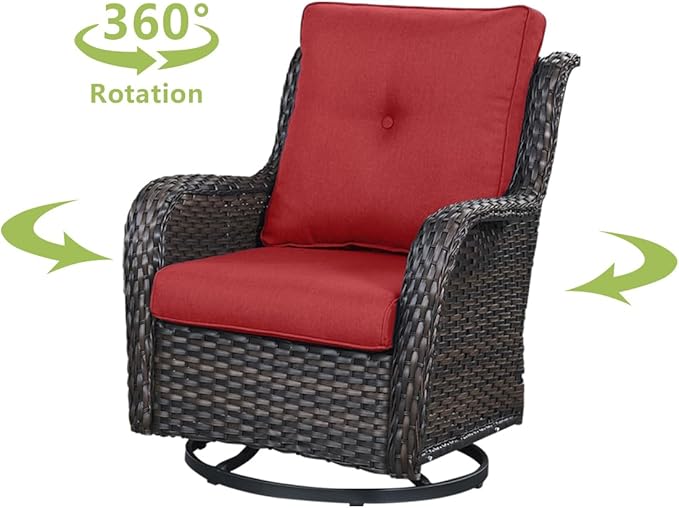 HUMMUH 5 Pieces Patio Furniture Set Wicker Outdoor Sectional Sofa with Swivel Rocking Chairs,Patio Ottomans