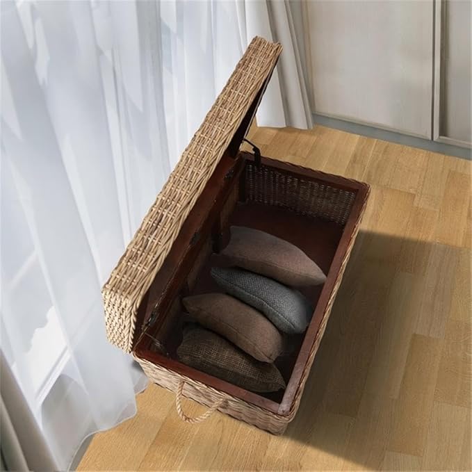 Pemberly Row Modern 42" Kubu Wicker/Rattan Storage Trunk in Tan