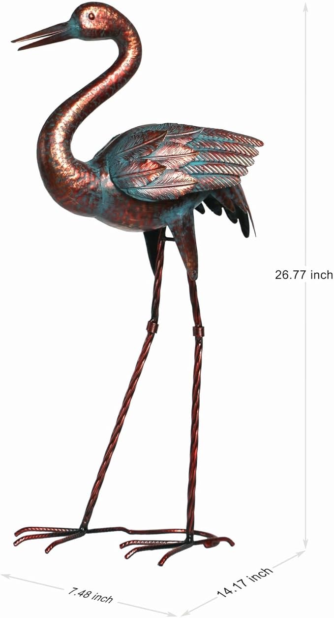 Natelf Garden Crane Statues for Outdoor Standing Patina Heron Decoy Yard Sculptures, Metal Bird Art Ornaments for Patio Lawn Pond Backyard Decorations