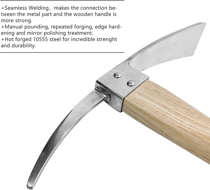 Berry&Bird Gardening Pick Axes, Stainless Steel Pickaxe Mattock Hoe with Wooden Handle, Heavy Duty Pick Axe Hand Tool for Transplanting Digging Planting Loosening Soil Camping or Prospecting