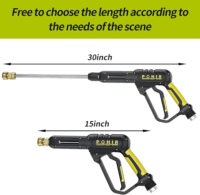 POHIR Pressure Washer Gun and Hose 3600 PSI, Pressure Washer Hose 50ft and Gun, 3/8" Quick Connect Swivel, M22 15mm/14mm Fittings, 30" Extension Wand & 7 Nozzle Tips - for Home & Outdoor Cleaning
