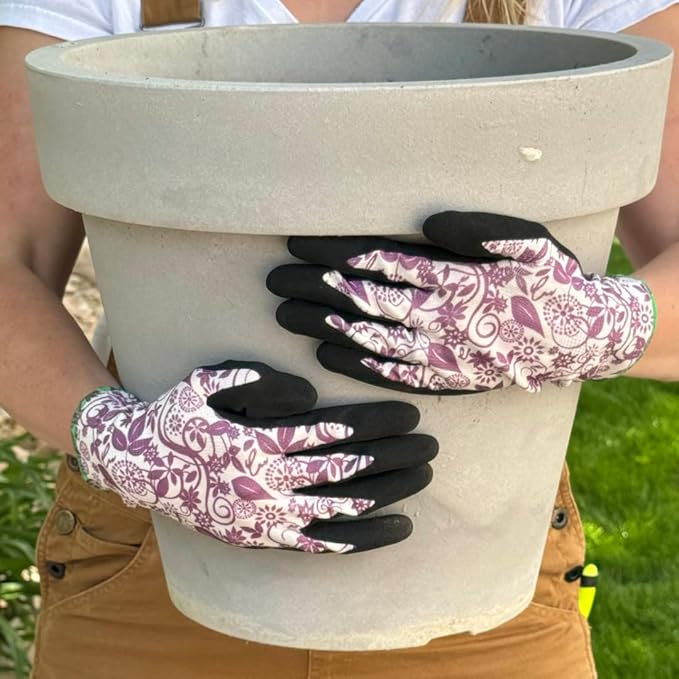 Garden Gloves 6-pack Womens Ladies Lightweight Floral Gloves with Nitrile Grip for Gardening Landscaping Weeding Work Gloves