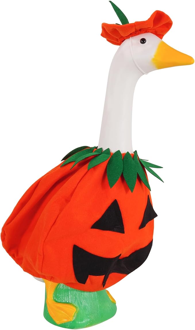 JIAYAN Porch Goose Outfits Outdoor Decoration: 2Pcs Cute Pumpkin Costume Set 23"/ 17" Lawn Goose Statue Clothes for Theme Party Garden Patio Yard