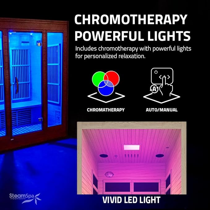 SteamSpa Home Sauna Room 1 Person Hemlock Wooden Indoor Sauna Spa - Bluetooth Speaker, FM, Oxygen bar, Heating Plate, Three Colors Lanterns, Touch Control Panel Temperature