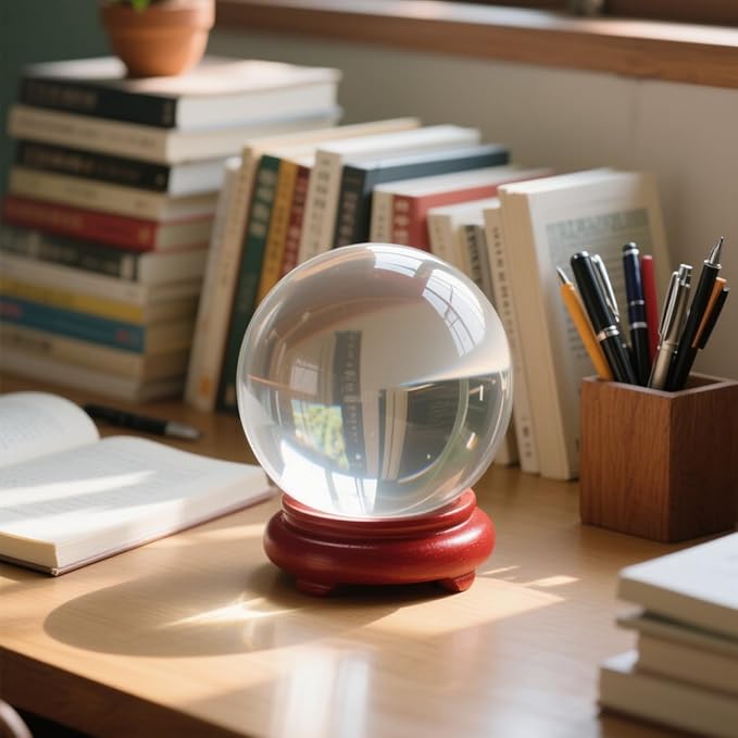 Crystal Ball, Glass Balls, Decorative Balls, Clear Crystal Ball with Wooden Stand, K9 Glass Ball for Home Decoration, Photography, FengShui,Fortune Teller Accessories (100mm)