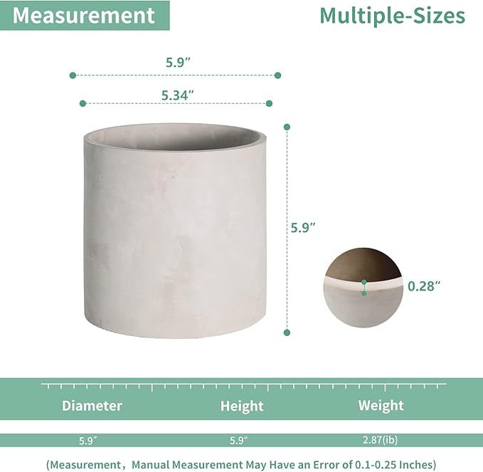 Mozing Cement Plant Pots Indoor - 5.9 inch Concrete Planter Pot for Planting - Modern Stone Clay Flower Pot with Drainage Hole for Garden, Home, Office Decor, Grey