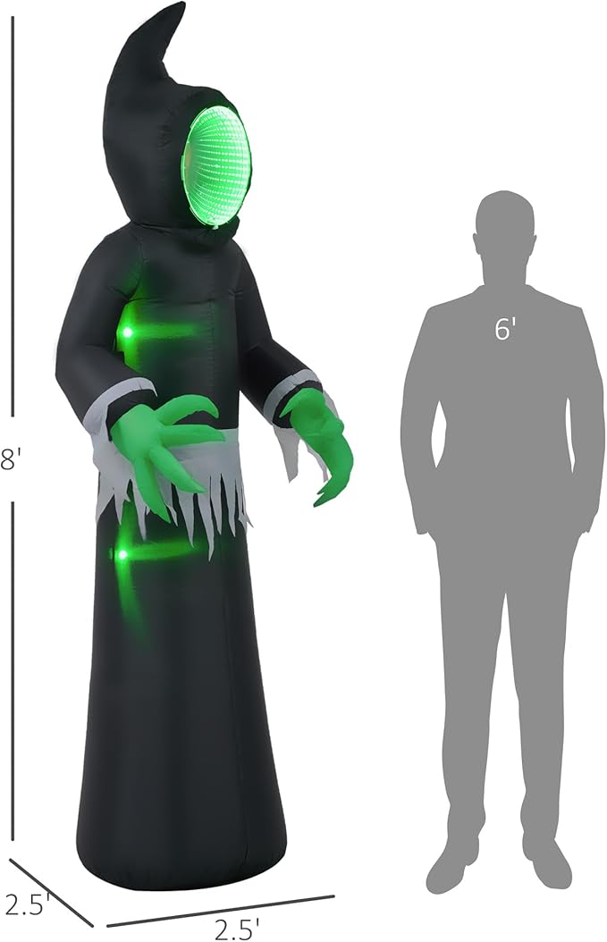 8ft Inflatable Halloween Decoration Mirror Face Ghost, Waterproof Outdoor Decorations, Blow Up LED Yard Decor for Garden, Lawn, Party, Holiday