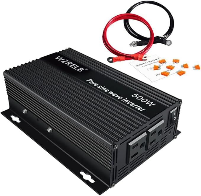WZRELB 500W Pure Sine Wave Inverter 12VDC to 120VAC Solar Power Converter Truck RV Home LCD Display