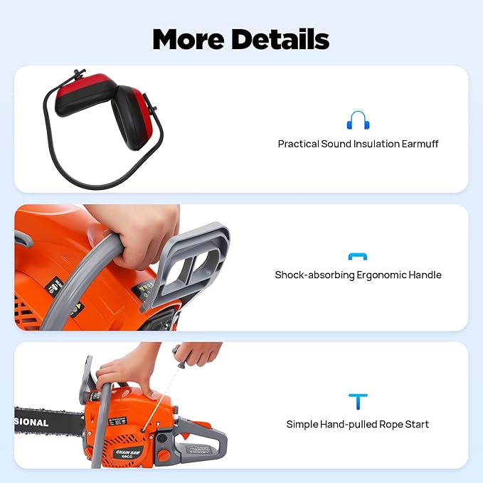 Gas Chainsaw, 2Stroke/4Stroke Gasoline Chainsaw Power Chain Saws Handheld Cordless Petrol Chainsaws For Wood Cutting Forest Felling Tree Pruning Shrub Pruning (2Stroke 22In 2800W 60CC)
