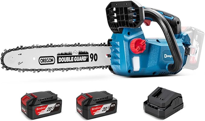 Dong Cheng 12 Inch Brushless Cordless Chainsaw, 20V Battery Powered with 2×4000mAh Batteries, 12m/s Chain Speed, Tool-Free Tensioning, Auto Oiler & Chain Brake, Ideal for Wood Cutting & Tree Trimming