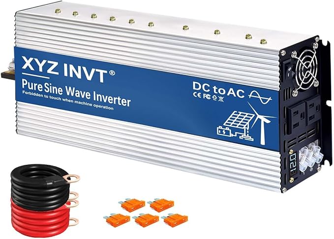 4000W Pure Sine Wave Inverter 12V to 120V AC, 8000W Peak Power - Portable Power Converter for Solar System, Off-Grid Home, RV, Truck & Camping