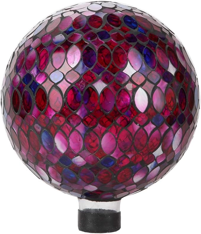 Lily's Home Colorful Mosaic Glass Gazing Ball, Designed with a Stunning Holographic Petal Mosaic Pattern to Bring Color to Any Home and Garden, Red, Blue & Purple (10 Inches Dia.)