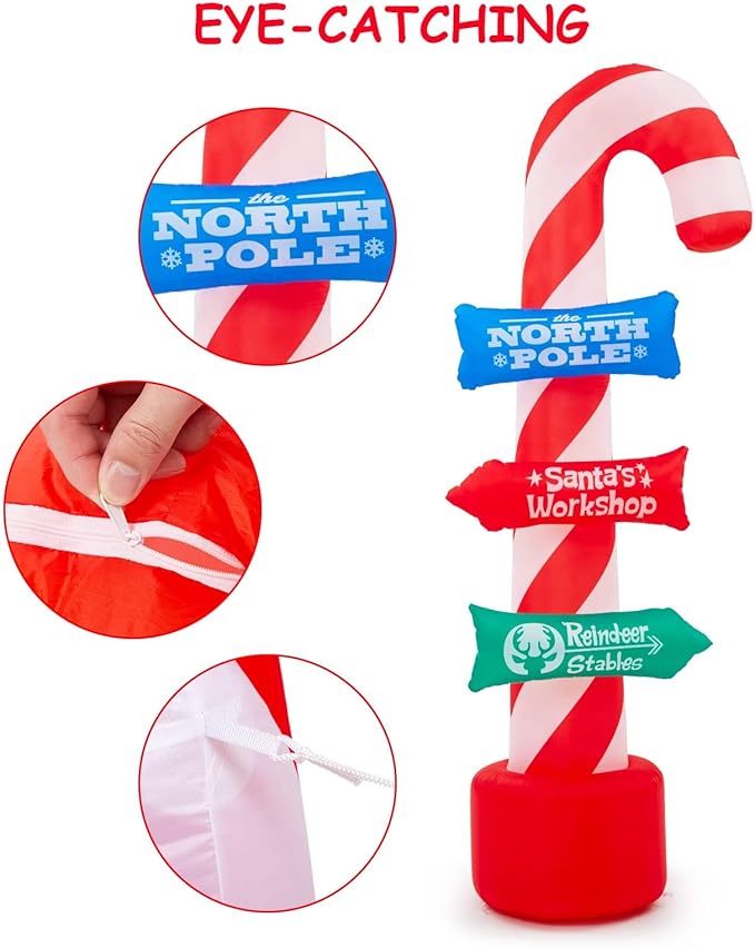 8FT Outdoor Inflatable Christmas Candy Canes with LED Lights - Xmas Blow Up Decor for Holiday Yard