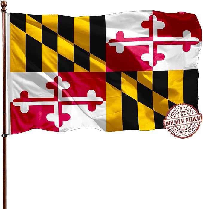 Big Maryland State Flag 3x5 Outdoor Double Sided- 3Ply 240D 4 Rows Stitched- MD State Flag- UV Fade Resistant With Canvas Header & 2 Brass Grommets