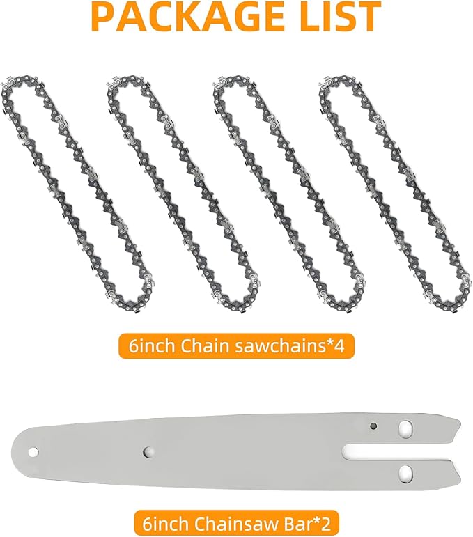 6 Inch Chainsaw Chain and Guide Bar, Replacement Chain Saw Bar and Chains for 6 inch Mini Cordless Electric Portable Handheld Chainsaw for Wood Cutting (4 Chains + 1 Bar)