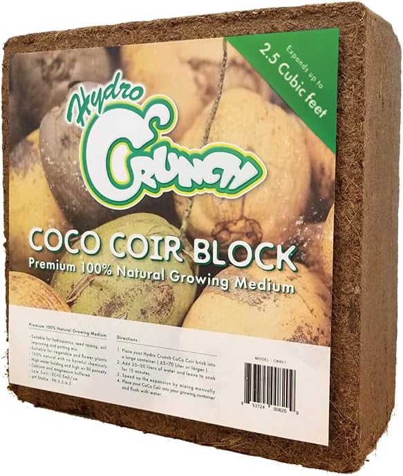 AeroSoil Perlite Horticultural Soil Additive – Potting Soil for Plants – Seed Starter - Coarse 4 CF & Hydro Crunch CB801 Coco Coir 2.5 Cubic Ft Block of Soiless Growing Media, Brown
