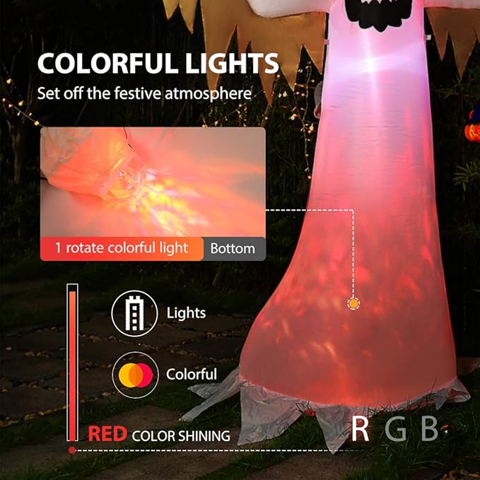 VIVOHOME 8FT Halloween Inflatable Yard Decor, Giant Red Ghost, Outdoor Blow Up with Built-in LED Light for Lawn, Garden, Party