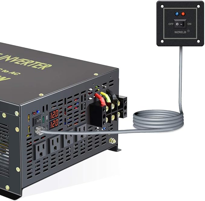 WZRELB 6000W 12V 120V Pure Sine Wave Power Inverter 4 AC Outlets Wired Remote Control,RV, Camping