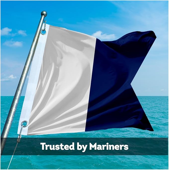 AGAS Alpha Code A Marine Signal 1x1.25 Ft Flag - Printed 200D Nylon - Canvas Header - Brass Grommets - Colorfast & Stitched Edges - Nautical Boat Flag - Naval Code Signal Flag.