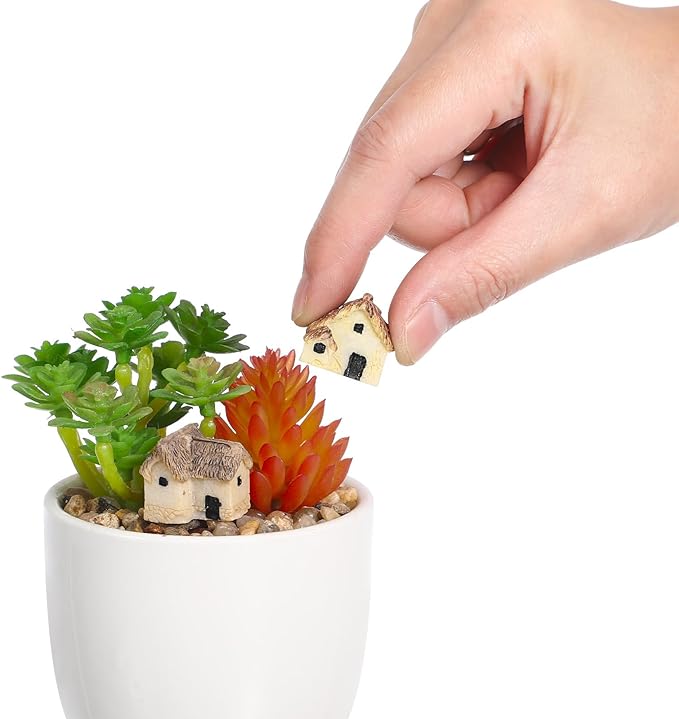 12 Pcs Miniature Fairy Garden Stone House,Mini Fairy Stone Resin House Cottage Statues Sculptures for Micro Landscape Dollhouse Decor