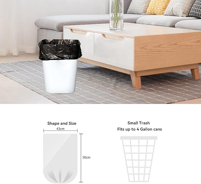 4 Gallon Trash Bag, Pack of 100, Multipurpose Small Garbage Bags for Home, Office, Yard - 43x50cm,3.37g/pcs, Unscented, Black