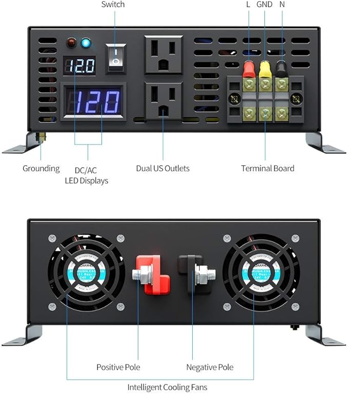 WZRELB 2500W 36V 120V Pure Sine Wave Power Inverter with Remote Control,2 AC Outlets,Car Inverter,RBPRC-250036