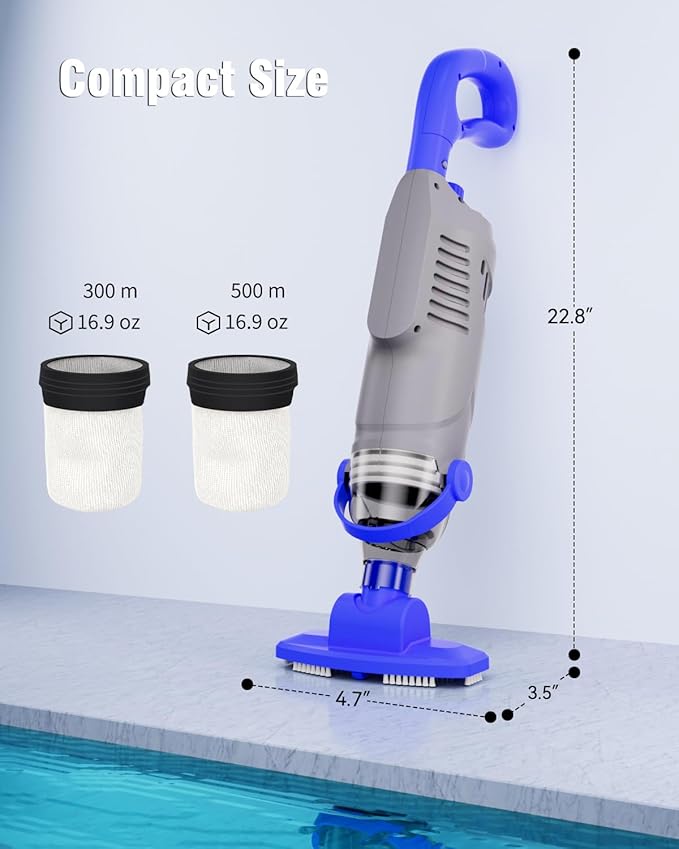 Cordless Pool Vacuum for Above Ground Pool, 60W Rechargeable Handheld Pool Vacuum Cleaner with Pole & 18GPM Suction, Spa Vacuum for Hot Tub, Above Ground/Inground Pools-Grey