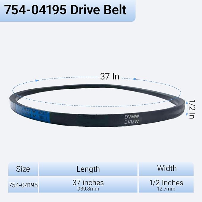 754-04195 954-04195A 1/2" x 37" Auger Drive Belt for Snow Throwers – Compatible with MTD, Troy-Bilt, Cub Cadet, Craftsman, Yard Man, Yard Machines Snow Blowers,Replaces 754-04195A 954-04195A（2/Pack）
